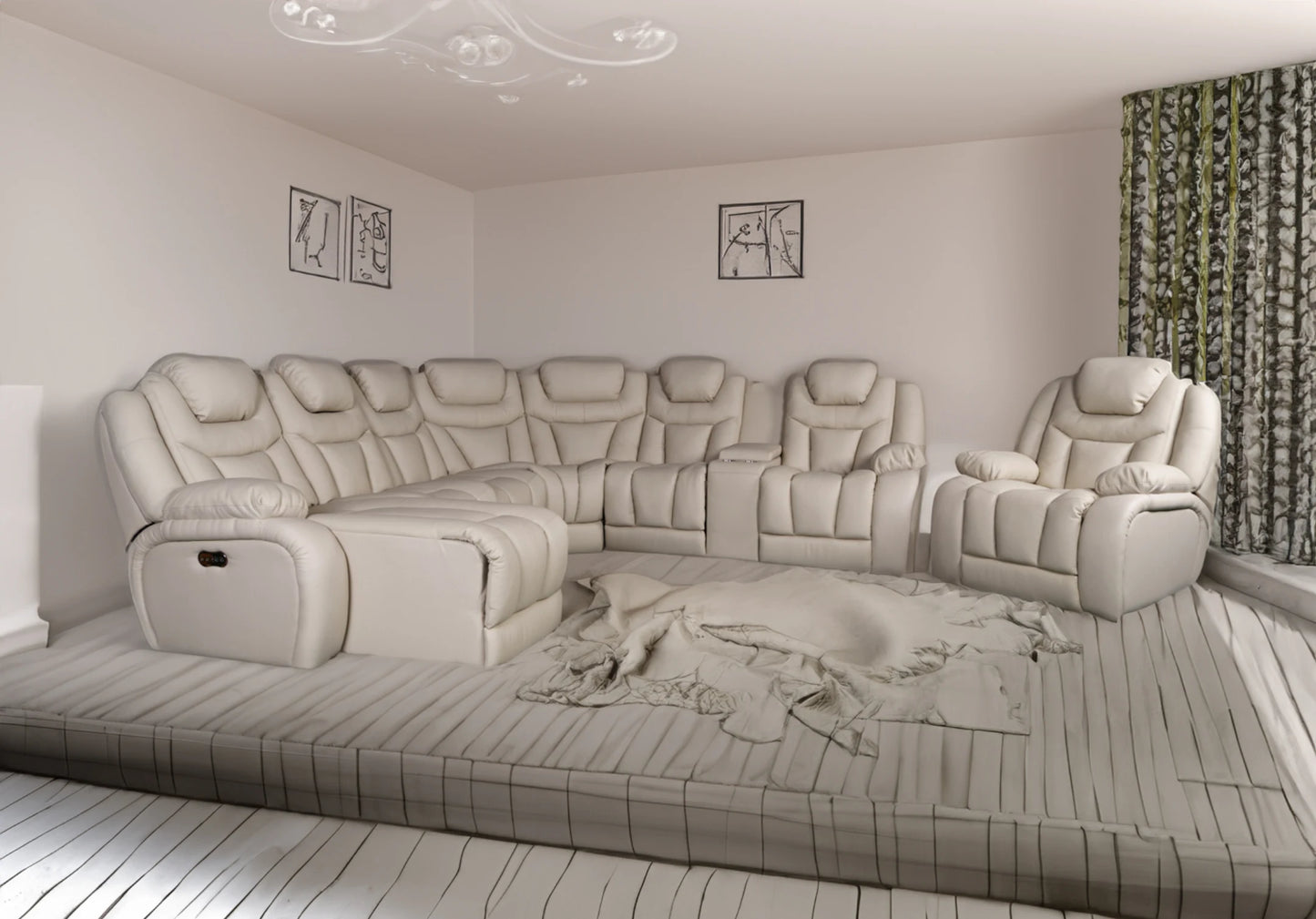 Living Room Sofa Set Recliner Leather U Shaped Sectional Sofa, Electric Recliner Sofa Set 6 Seat 7 Seat 8 Seat