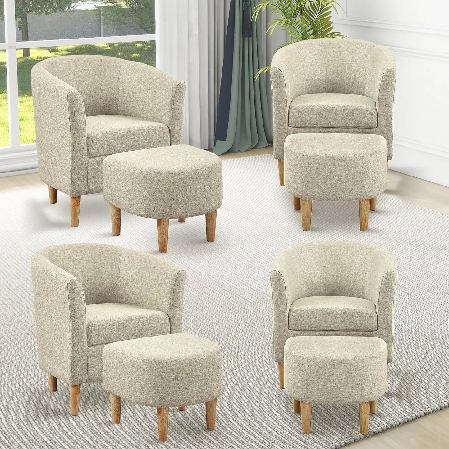Accent Chair, Sherpa Chair White Fluffy Chair Teddy Barrel Chair with Ottoman Comfy ArmChair Footrest Set