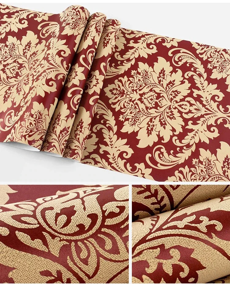 European 3D Relief Embossed Damask Wallpaper Bedroom Living room Background Floral Pattern 3D Textured Wall Paper Home Decor