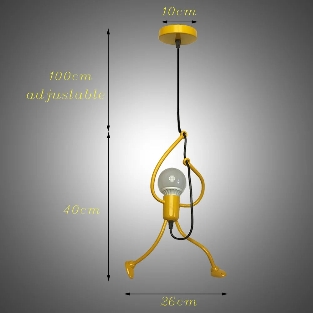 Pendant Lights Nordic Little Iron Man Hanging Lamp Retro Loft Lighting for Children's Room Kitchen Restaurant Coffee Bar Home