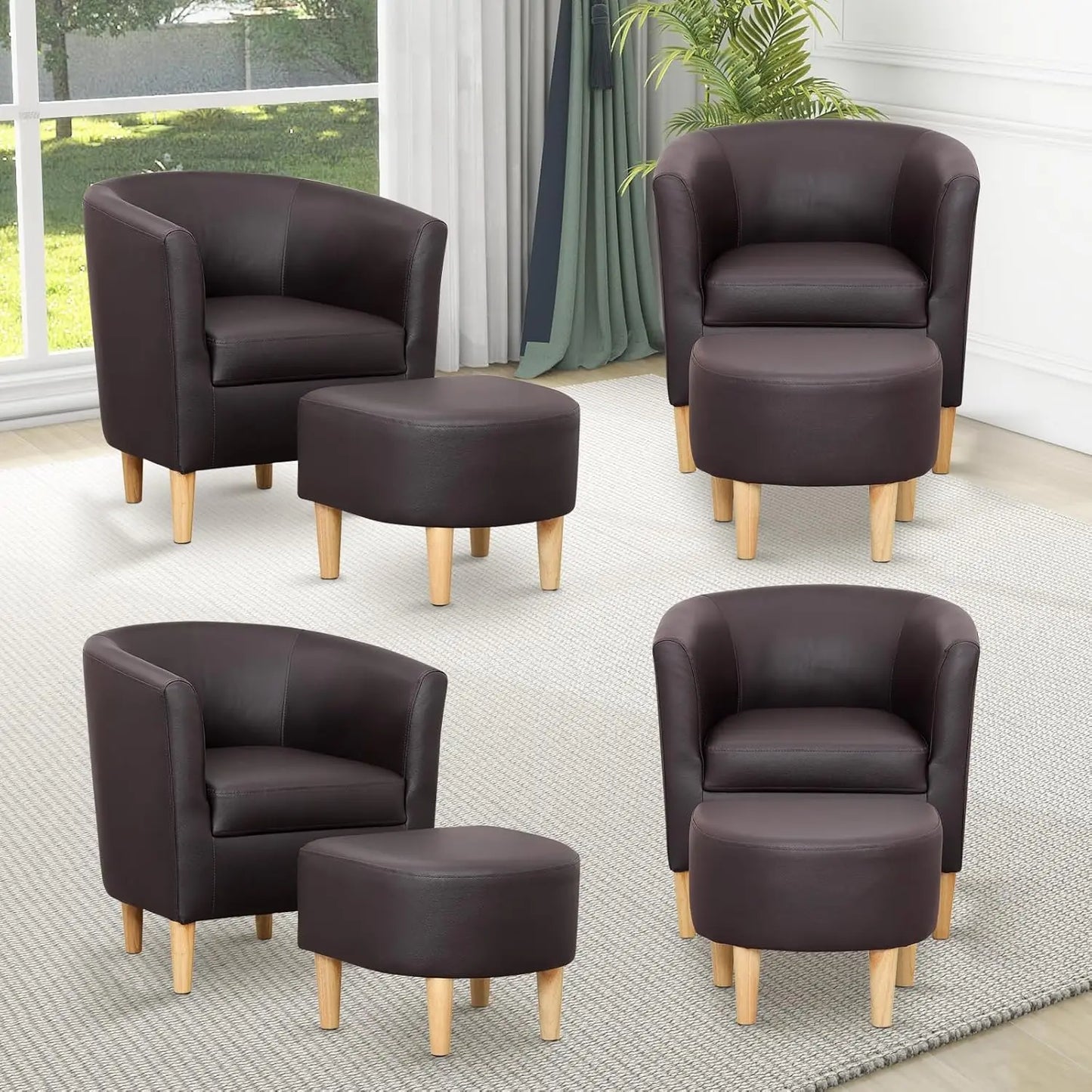 Accent Chair, Sherpa Chair White Fluffy Chair Teddy Barrel Chair with Ottoman Comfy ArmChair Footrest Set