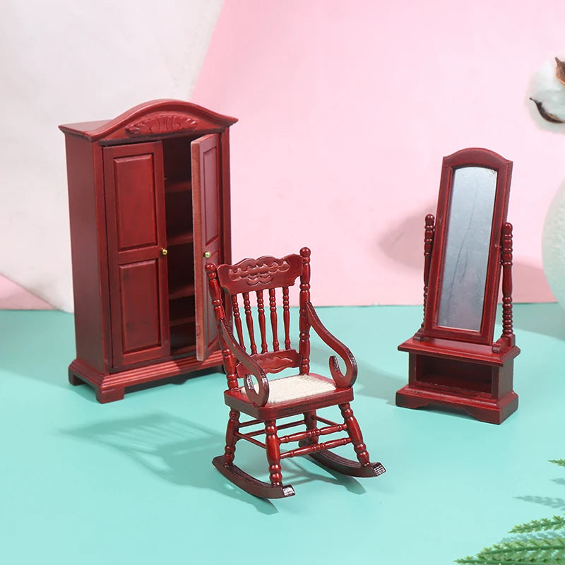 Beds & Furniture Bedroom Set Furniture Wooden Wardrobe for Bedroom Miniature Wardrobe Dolls Dollhouse Bedroom Bed Dresser