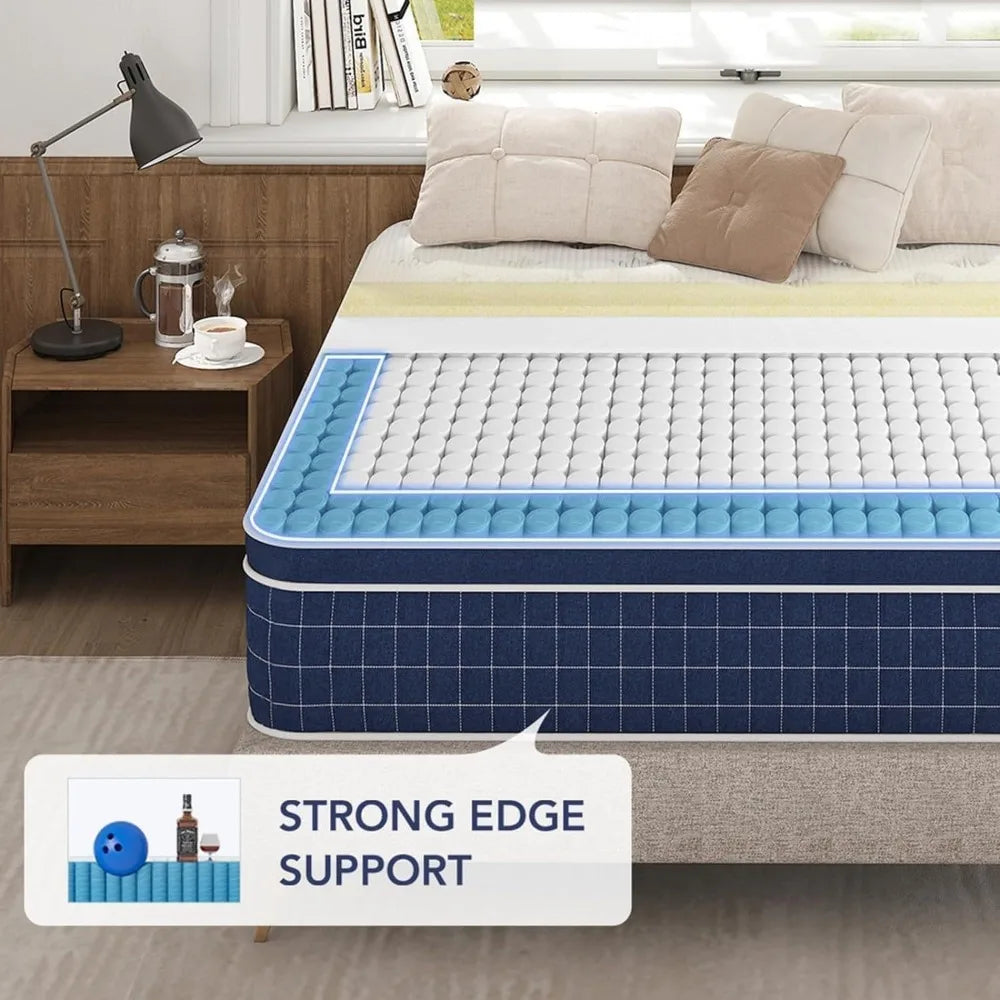 King Size Mattress,12 Inch Firm Hybrid King Mattress , Mattress King Size With Memory Foam and Independent Pocket Springs