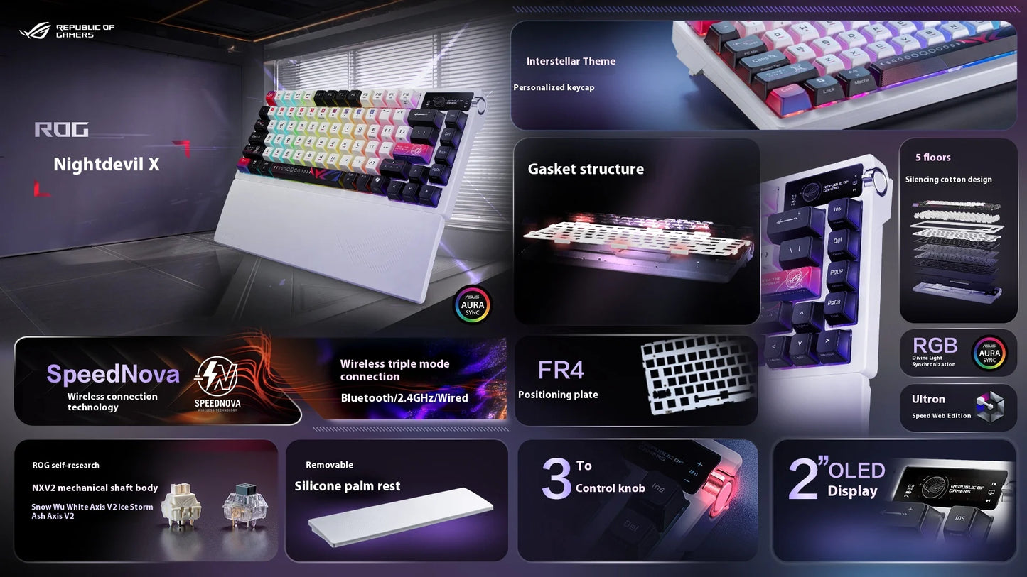 ROG Azoth X Wireless Tri-mode Mechanical Keyboard Hot Swap 2“OLED Screen Gasket Mount Custom PC Esport Laptop Gaming Keyboards