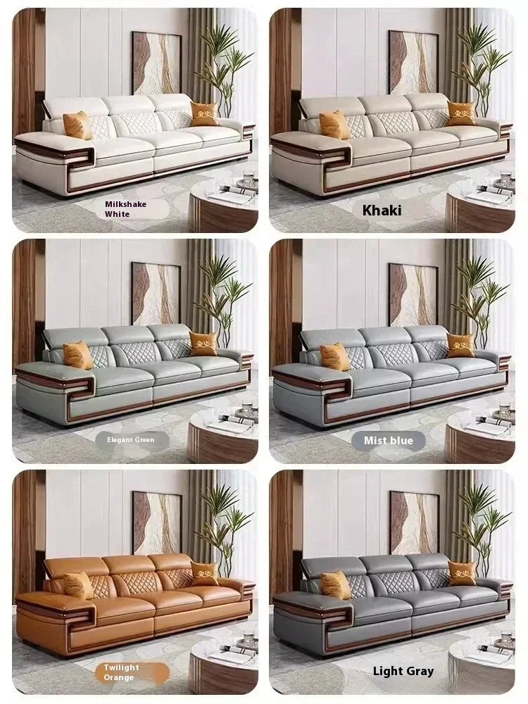 MINGDIBAO Premium Italian Genuine Leather Sofa Set for Living Room with Adjustable Headrests, Bluetooth Speaker, Wireless Charge