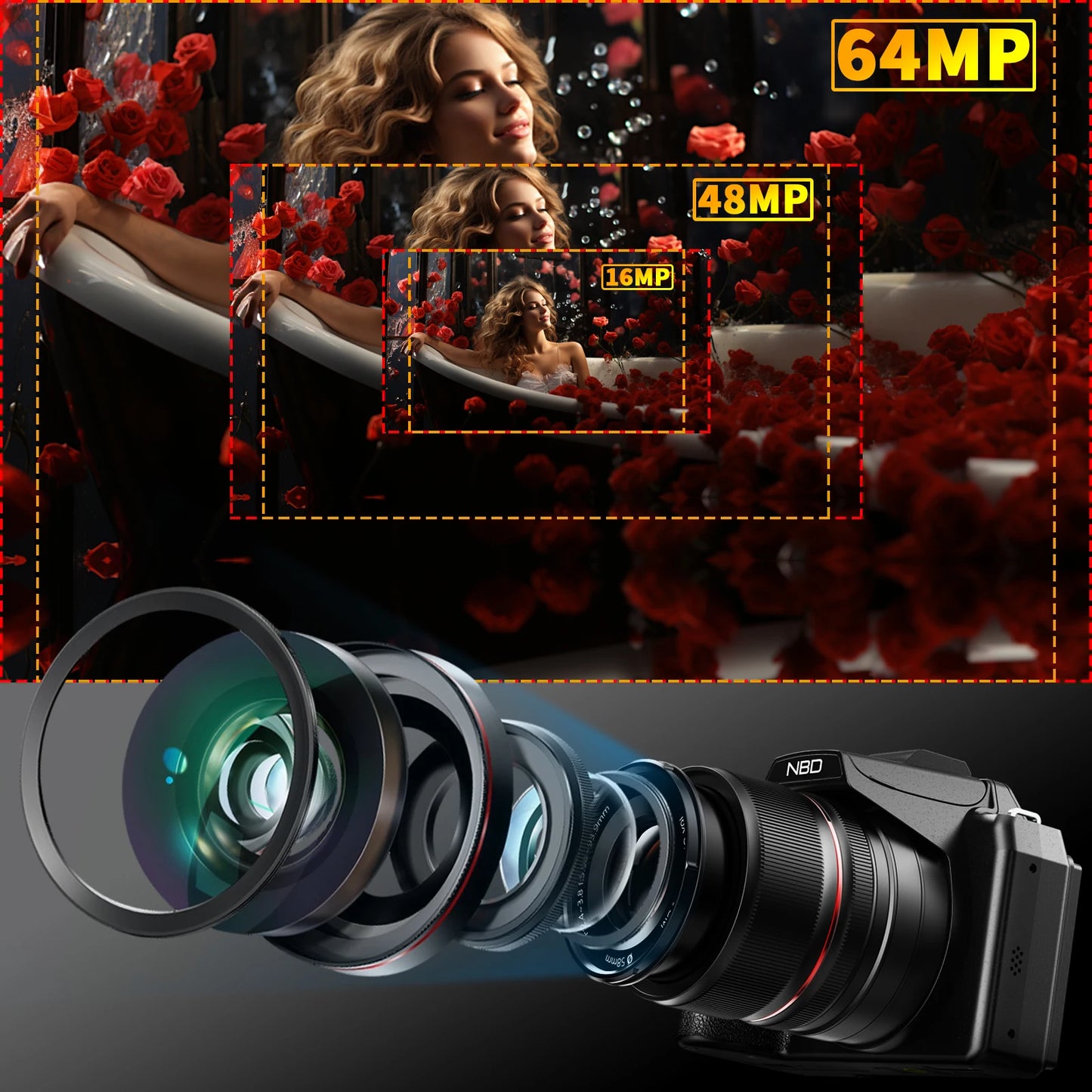 NBD 5K&64MP Digital Cameras For Photography, 16X Optical Zoom Camera With WiFi & App Control, Vlogging Camera With Auto Focus