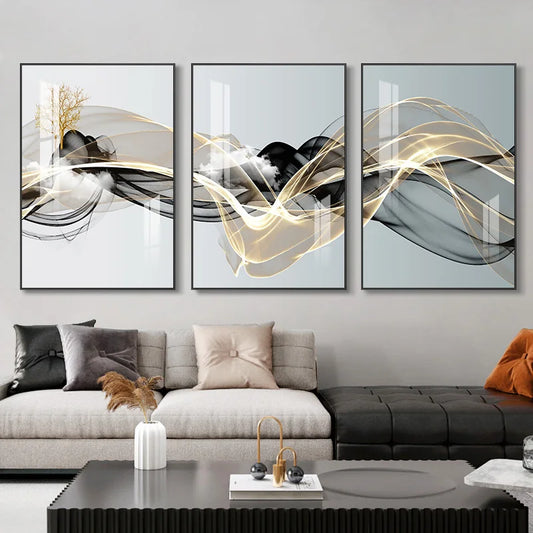 3 Nordic Luxury Ribbon Abstract Wall Art Landscape Modern Poster Print Picture Living Room Home Decorative Painting