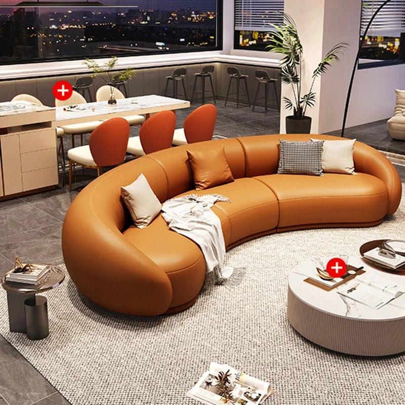 Curved Luxury Couches Unique Vintage Comfortable Italian Modern Puffs Sofa Leather Solid Wood Divano Letto Living Room Furniture