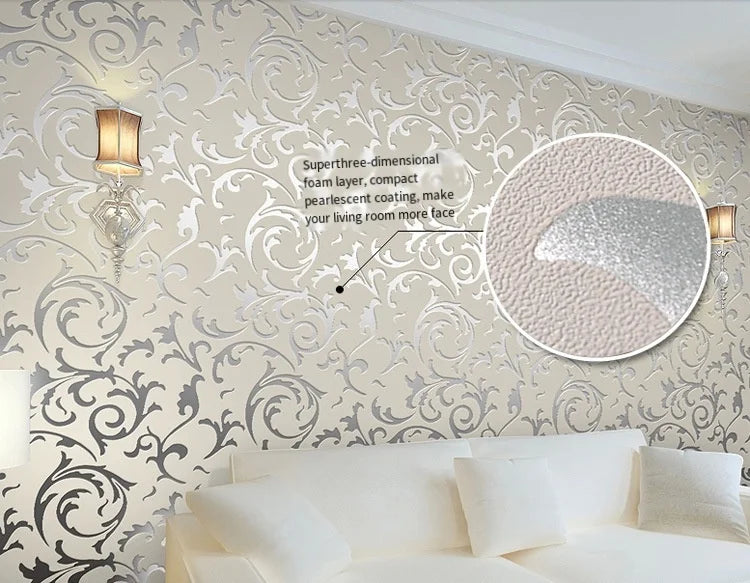 53cm European Style Acanthus Leaf Non-self-adhesive 3D Bedroom Living Room TV Background Wall Non-woven Hook Flower Wallpaper