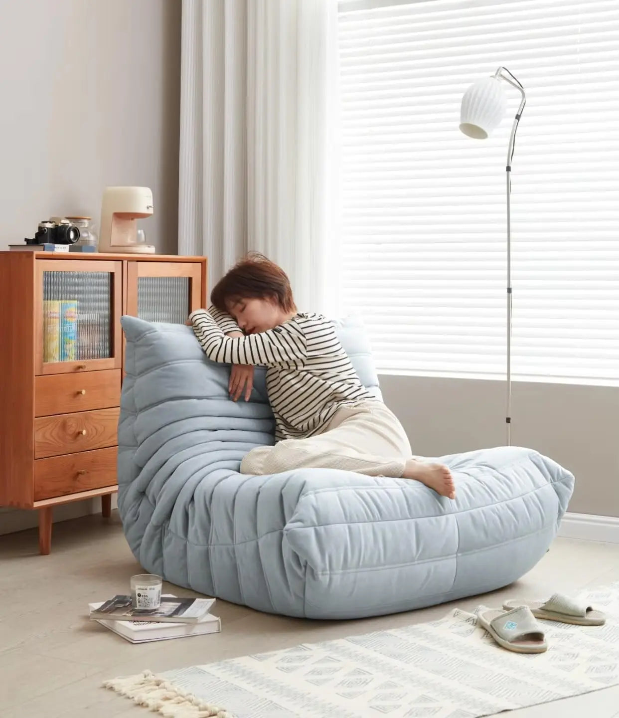 Modern Living Room Chair, Big Bean Bag Adult Floor Sofa, Togo Recliner Memory Foam Lazy Couch Suitable Balcony For Fireside