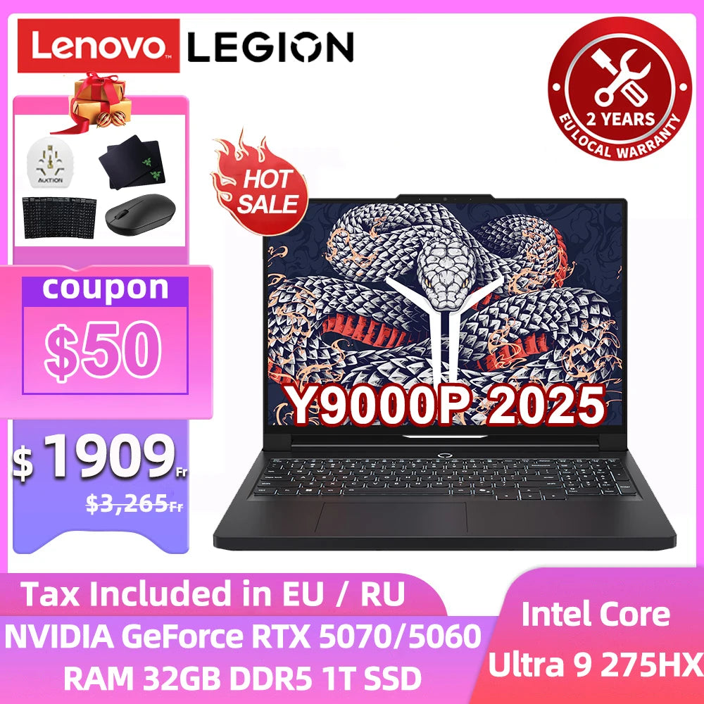 Lenovo LEGION Y9000P 2025 E-sports Gaming Laptop Ultra 9 275HX GeForce RTX 5070 /5080 RAM 32GB 1T SSD 16-inch Gaming Notebook PC
