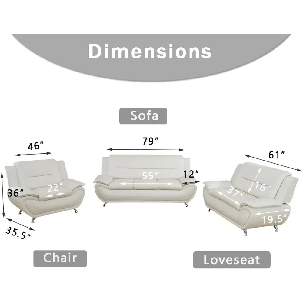 Creamy White Leather Couches for Living Room, Sectional Sofa Living Room Furniture Sets, Sofa and Loveseat Set, Sofa Couch Set