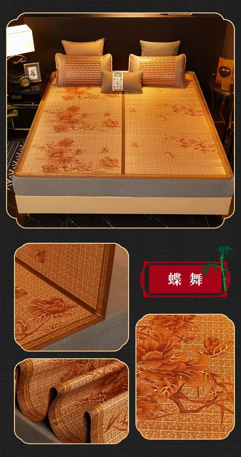 Double Fold Cool Mattress Summer Sleep Mat 100% Bamboo Mat Natural Comfortable High-quality Printed Mattress 1.8/2.0 Dormitory
