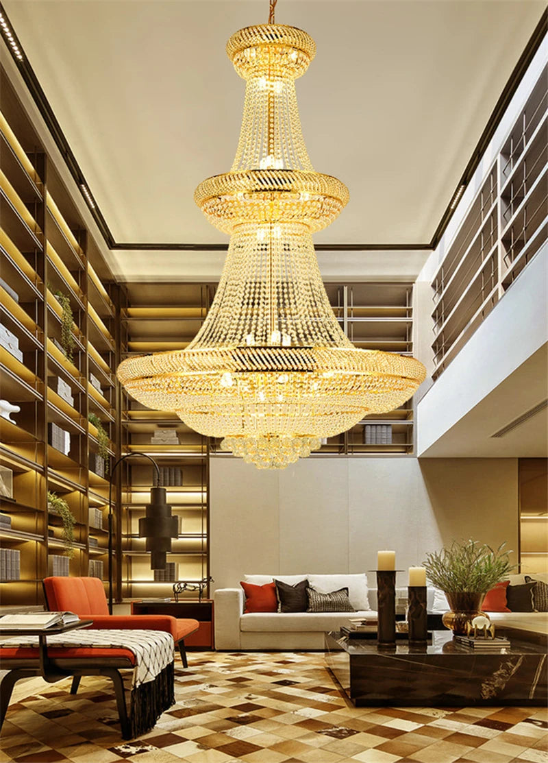 LED Pendant Light Luxury Living Room Crystal Chandelier Hotel Lobby Villa High Ceiling Staircase European-Style Chandelier