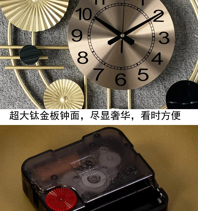 Large Wall Clock Gold Nordic Living Room Art Lotus Leaf Hanging Watch Circular Geometry Pointer Mute Wall Clock Home Decoration