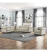 Morden Fort white leather love seat and sofa set, modern luxury and comfy furniture sleeper pouches for living room, apartment,
