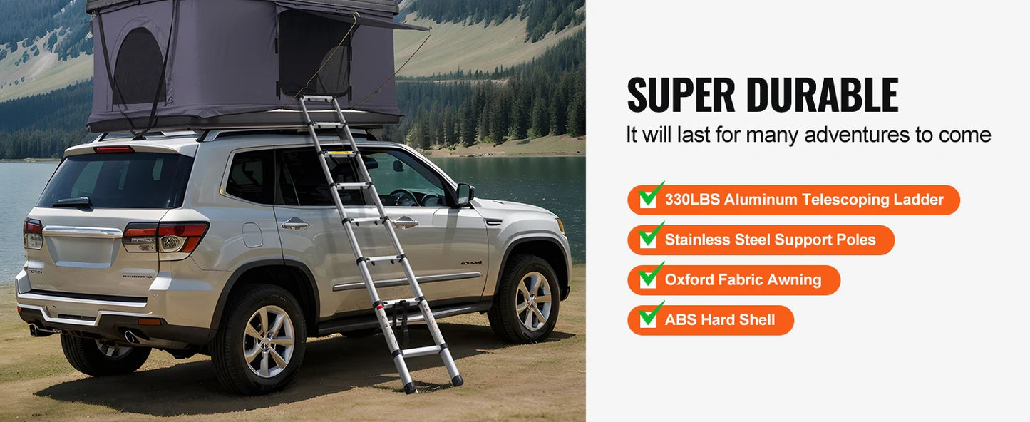 SucceBuy Rooftop Tent Hard Shell Roof Top with Telescopic Ladder Thick Mattress Waterproof Windproof Jeep SUV Van Pickup Truck