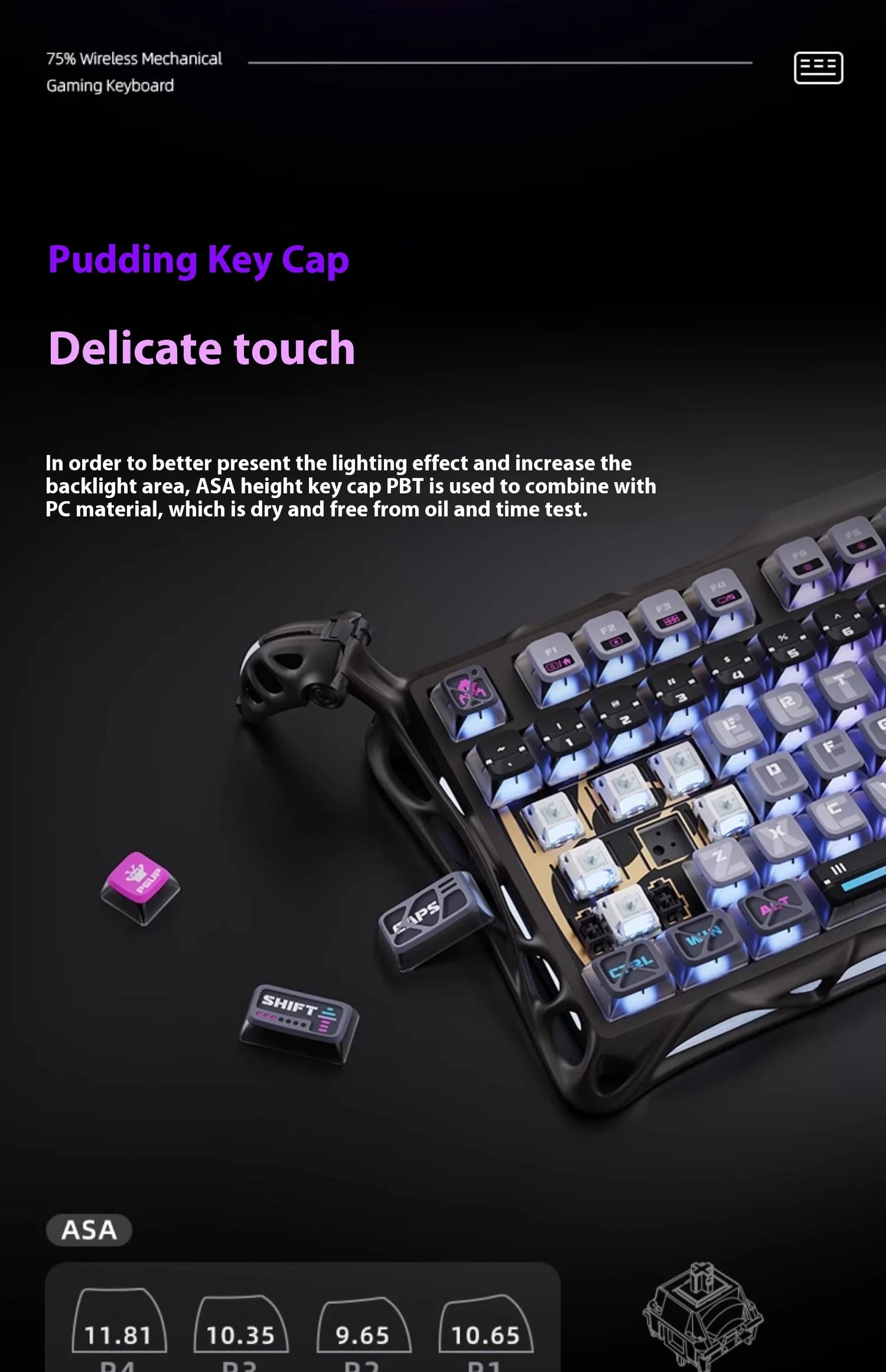 GravaStar 75k1pro Esports Gaming Mechanical Keyboard 79 Key Cyberpunk Theme Aluminum Alloy Keyboard Tablet Laptop Office Gaming
