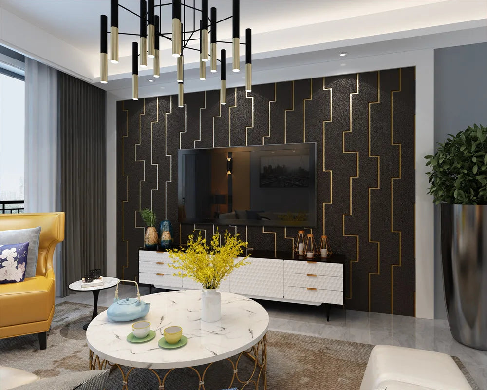 Dark Velvet Wallpaper Coffee Color 3D Thickened TV Background Wall Living Room Non-woven Non-self-adhesive Simple Wall Sticker
