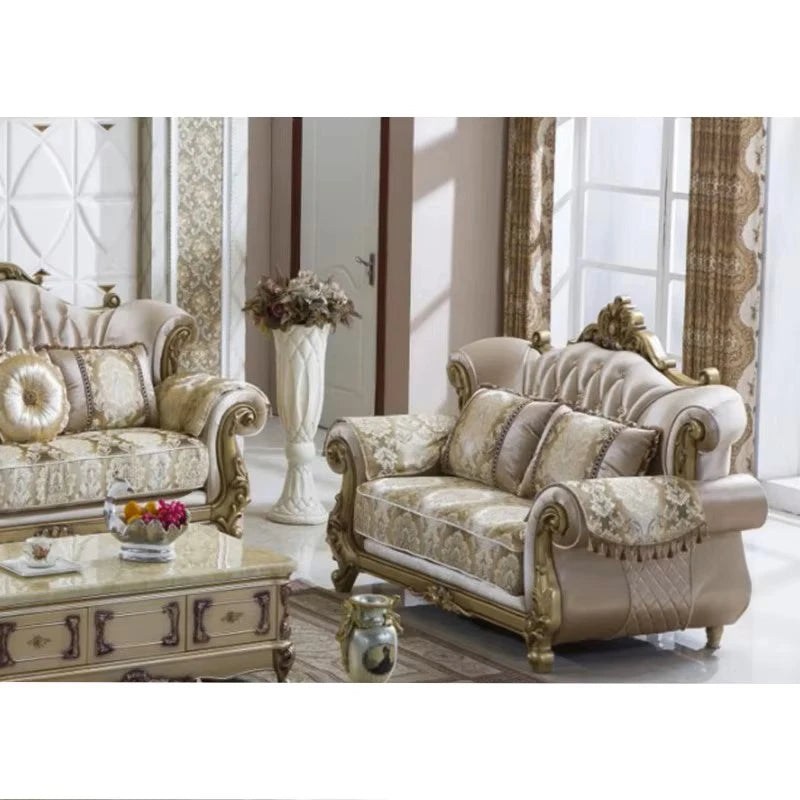 European Luxury 1 2 3 Seats Fabric Sofa Set Villa Home Furniture Classic Royal Solid Wood Combination Living Room Sofa