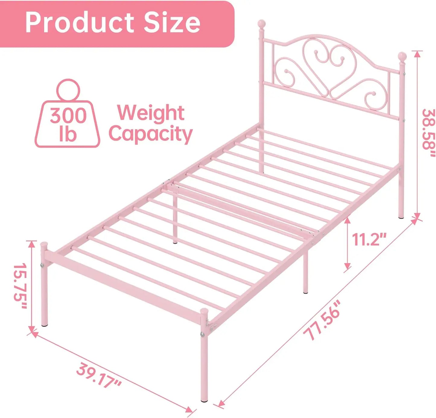 Full Size Bed Frame with Headboard, Heavy Duty Steel Slat Support Platform Under Bed Storage Space No Box Spring Needed, White