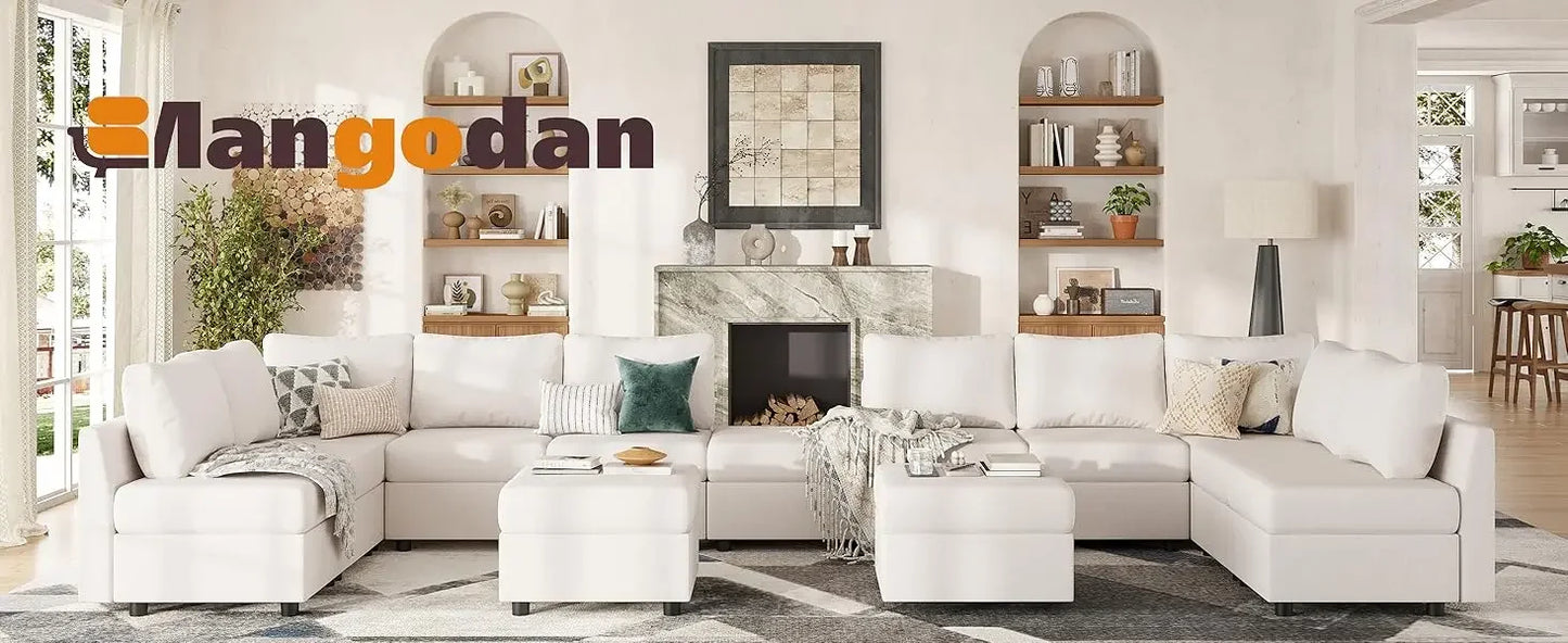 Sectional Sofa with Storage, Convertible 6 Seat Sectional Couches for Living Room, U Shaped Sectional Sofa with Chaise, Comfy Se