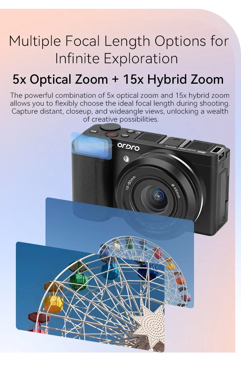 Digital Camera for Vlogging Videos with Flashlight 5X Optical Zoom 5K 30FPS 4K 60FPS AF/MF IR Rechargeable Battery G930