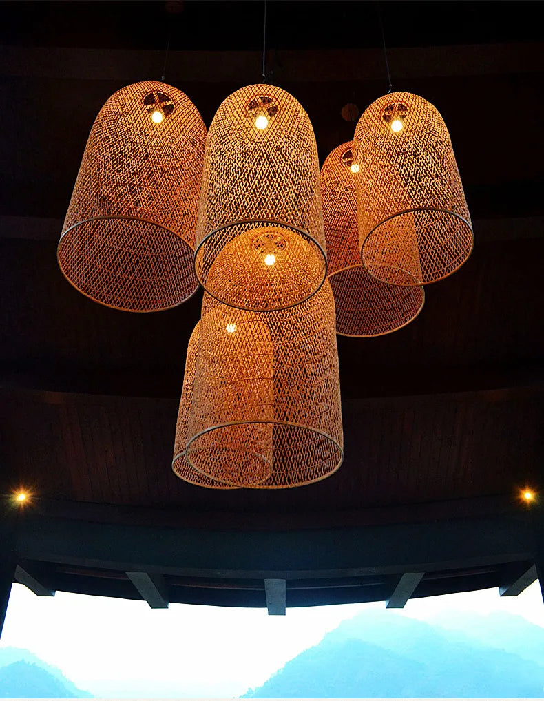 Zen Bamboo Chandelier New Chinese Lantern Hotel Chinese Style Restaurant Restaurant Bamboo Artwork Duplex Staircase Long Chandel