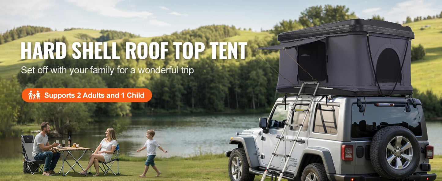 SucceBuy Rooftop Tent Hard Shell Roof Top with Telescopic Ladder Thick Mattress Waterproof Windproof Jeep SUV Van Pickup Truck