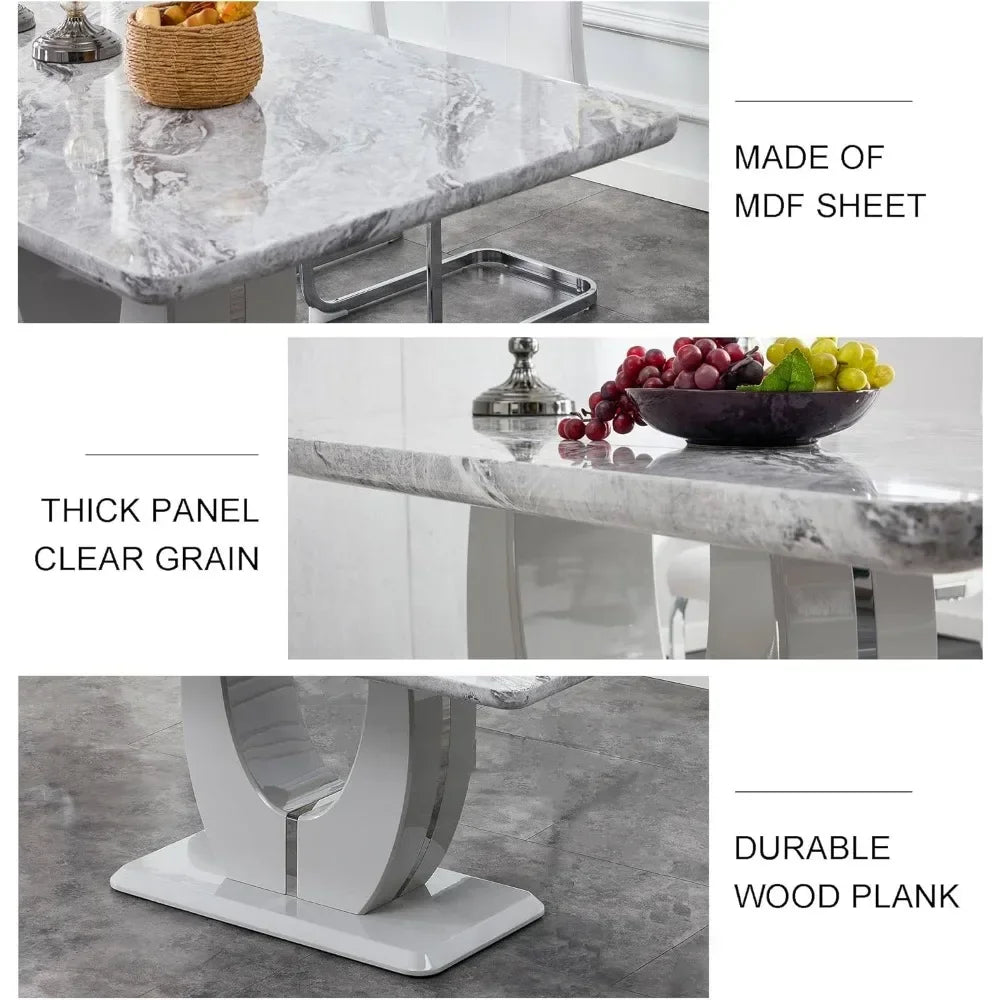 Modern Dining Set Table and Chairs,Dining Room Table Set and 4 PU Leather Upholstered Dining Chairs,63'' Large Dinner Table Set