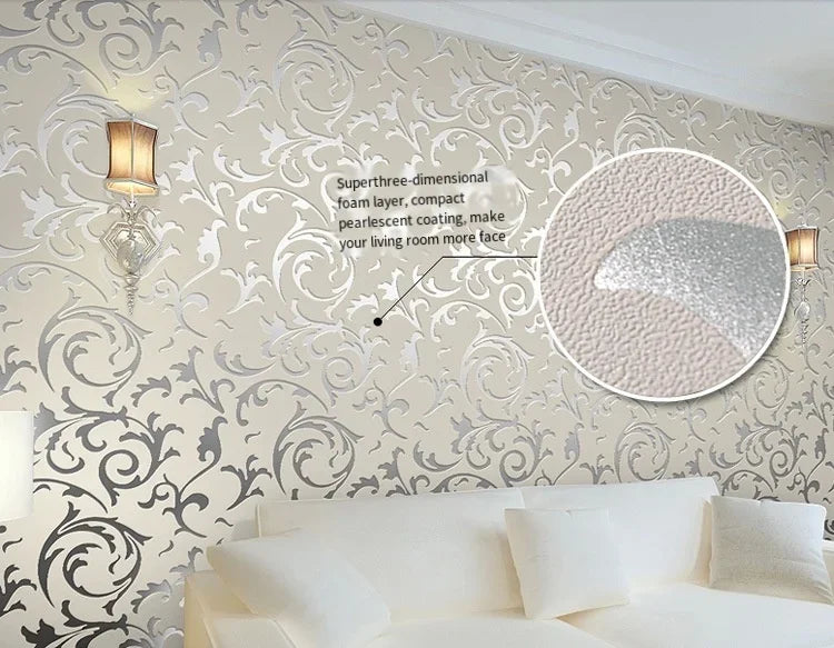 3D Grey Victorian Damask Embossed Wallpaper Roll Home Decor Living Room Bedroom Wall Coverings Silver Floral Luxury Wall Paper