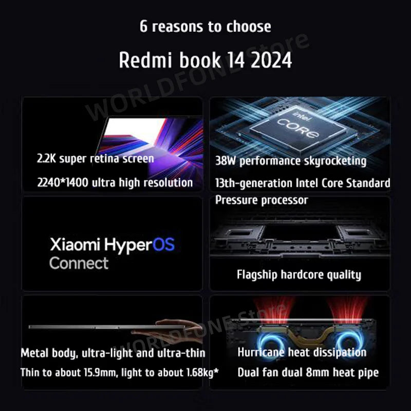 Xiaomi Redmi Book 14 Laptop Intel i5-13420H 16G 512G/1T SSD 14Inch 2.2K 60Hz Screen 38W Mi Portable Office Notebook