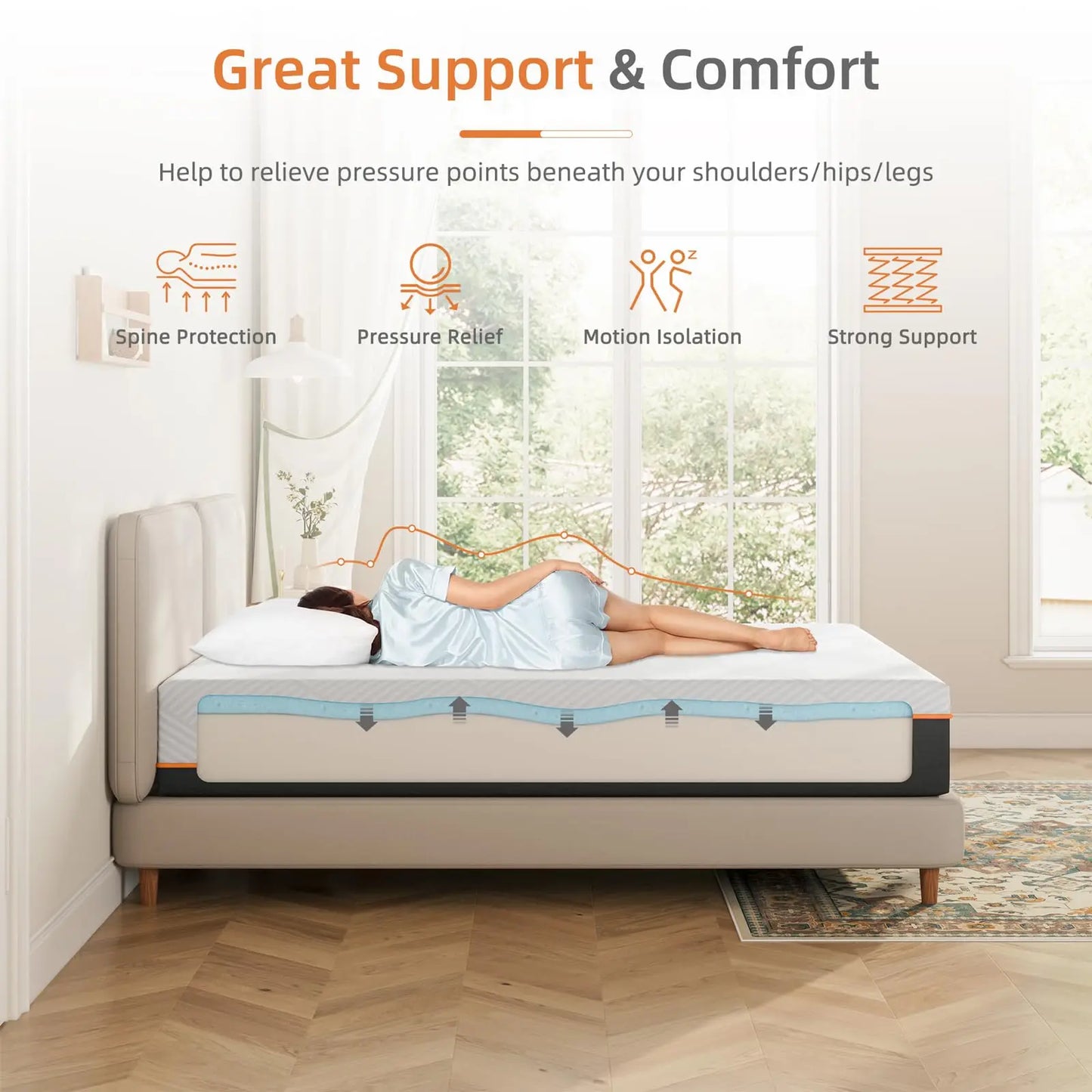 Vesgantti 16CM Gel Memory Foam Single Mattress for Cool Sleep & Pressure Relief - Medium