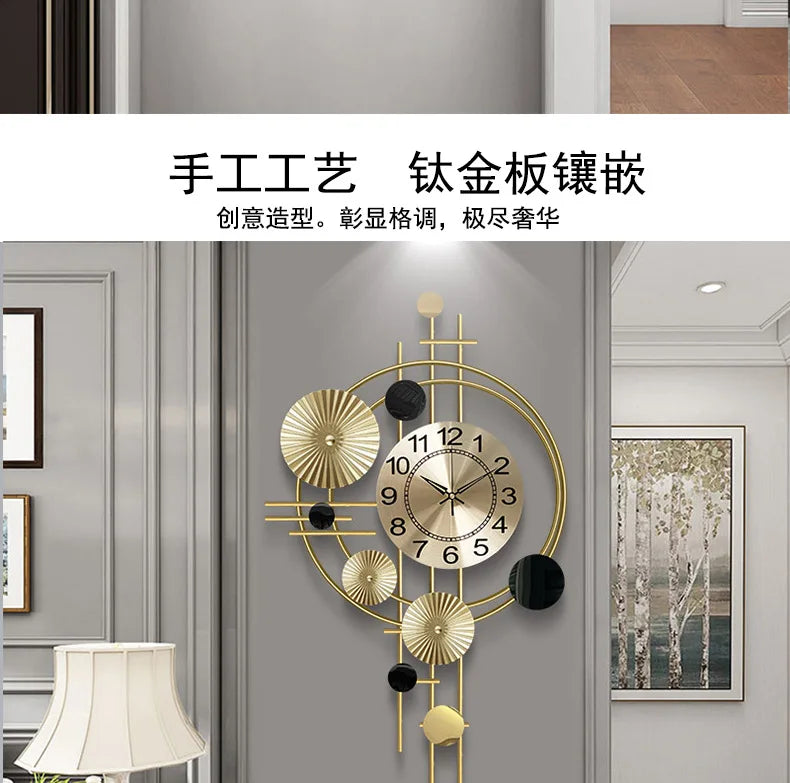 Large Wall Clock Gold Nordic Living Room Art Lotus Leaf Hanging Watch Circular Geometry Pointer Mute Wall Clock Home Decoration
