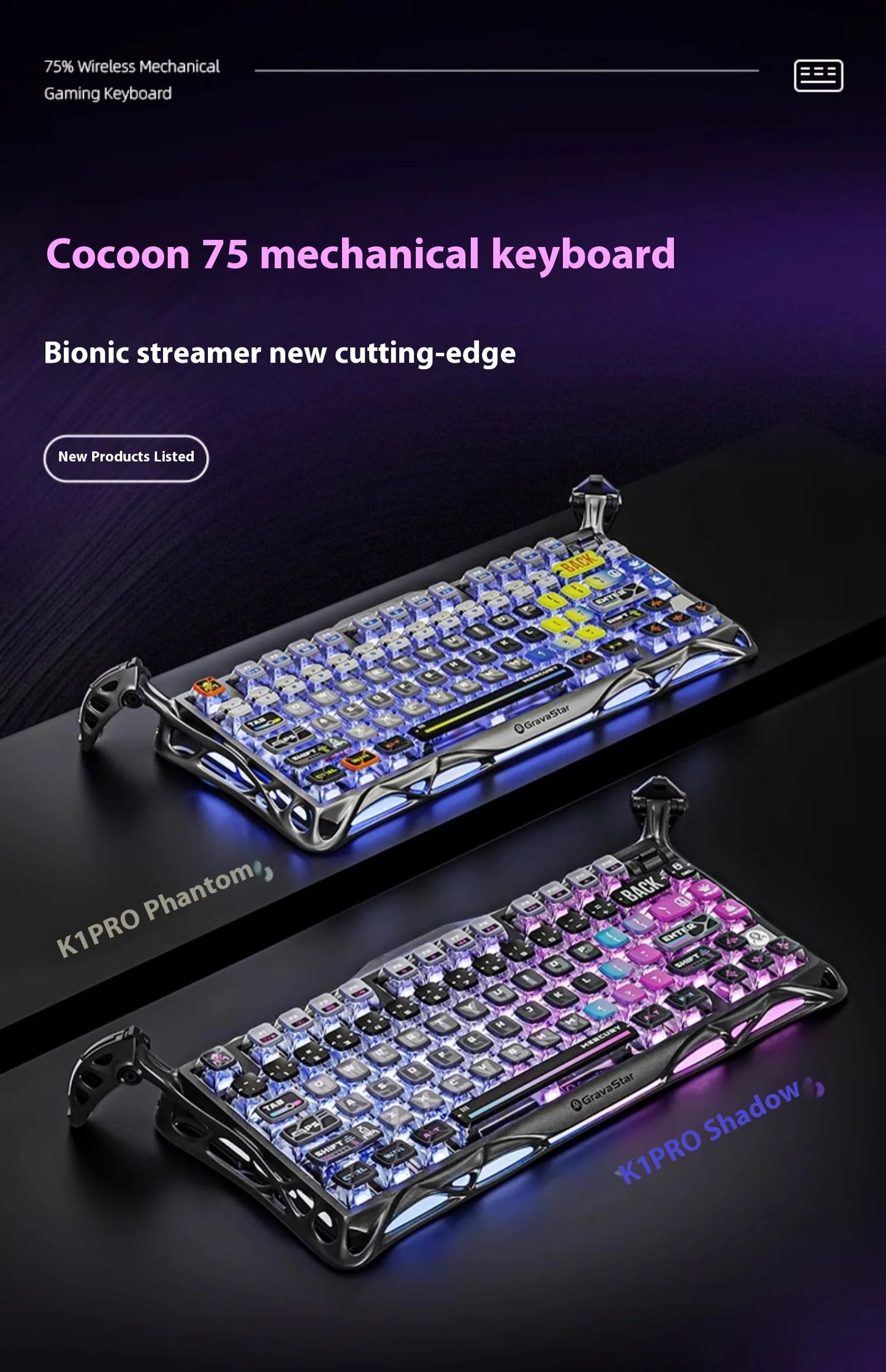 GravaStar 75k1pro Esports Gaming Mechanical Keyboard 79 Key Cyberpunk Theme Aluminum Alloy Keyboard Tablet Laptop Office Gaming