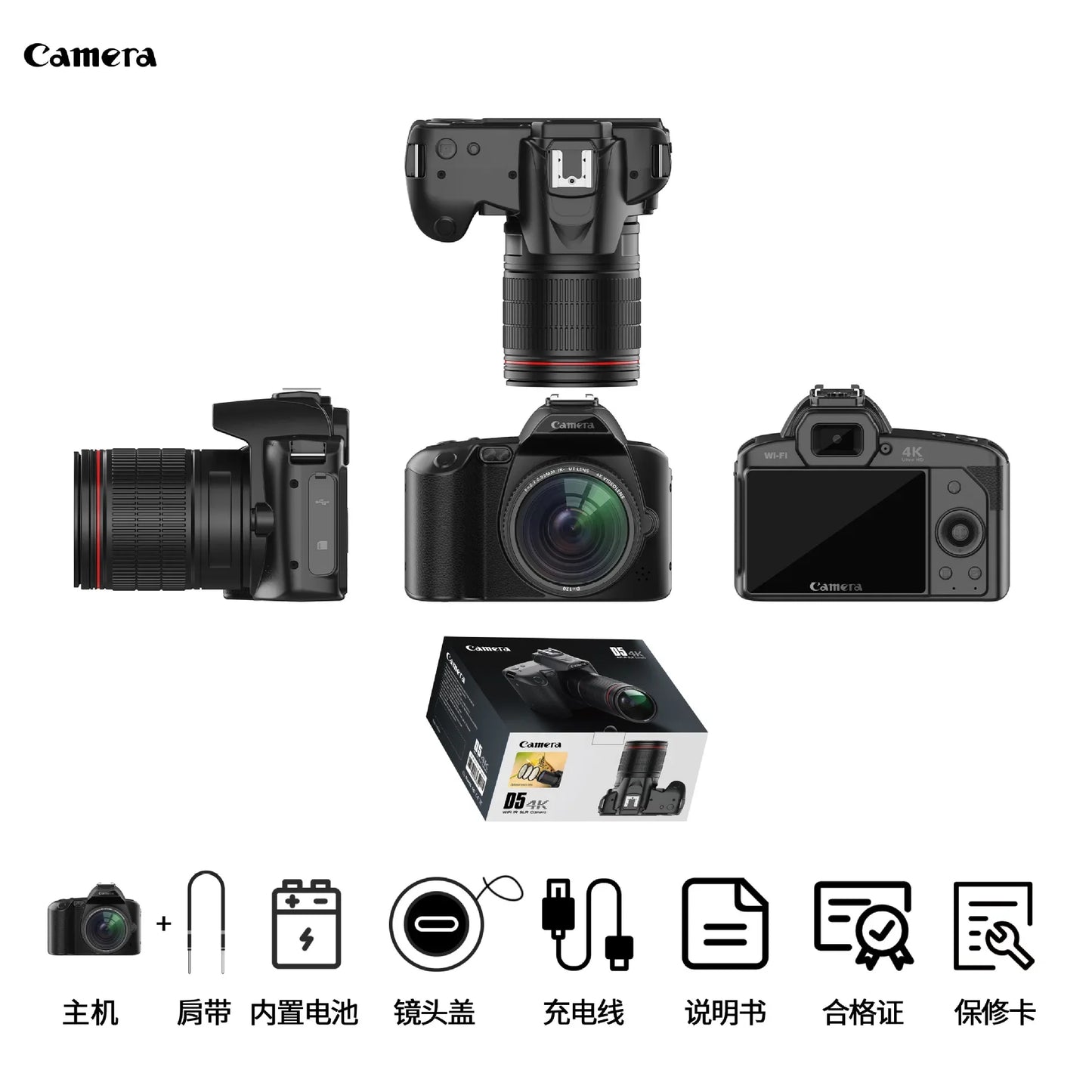 D5 Portable Camcorder Professional 4K HD Video Night Vision 64MP Cameras Photographer WIFI Digital DSLR Camera With 16X Zoom