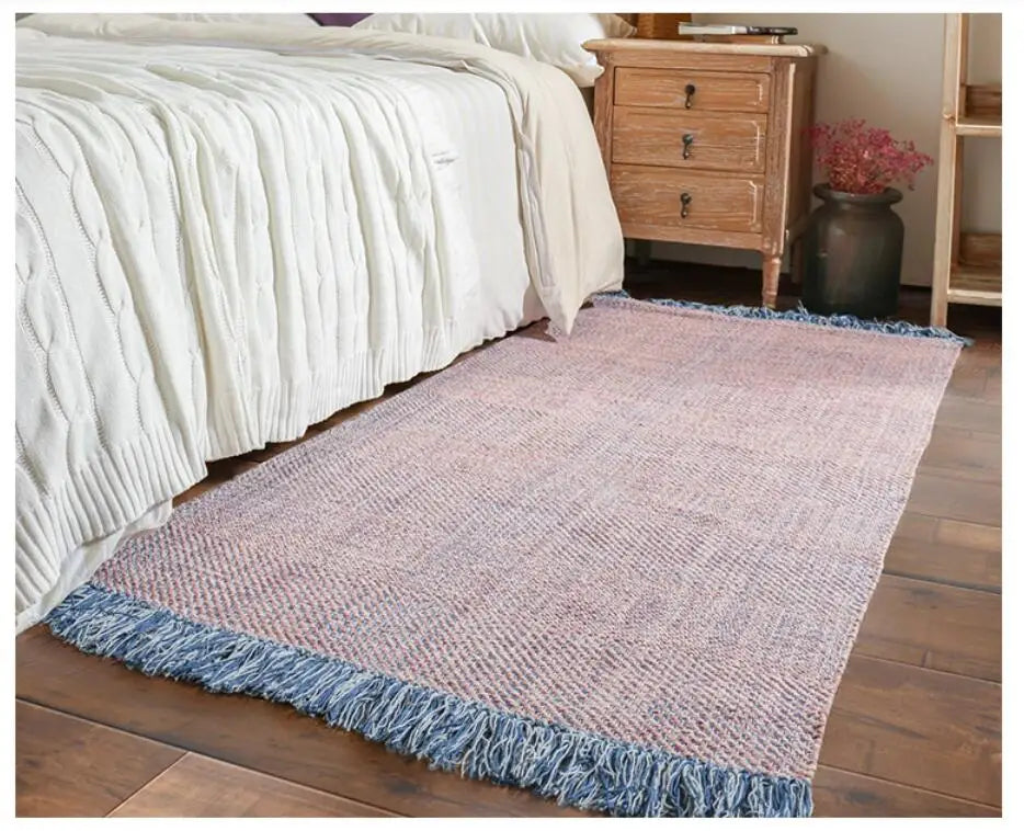 Kilim Cotton Linen Woven Carpets for Living Room Home Bedroom Rug Sofa Coffee Table Bedside Mat Modern Carpet with Tassel Tapis