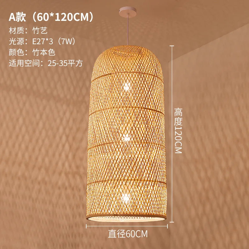 Zen Bamboo Chandelier New Chinese Lantern Hotel Chinese Style Restaurant Restaurant Bamboo Artwork Duplex Staircase Long Chandel