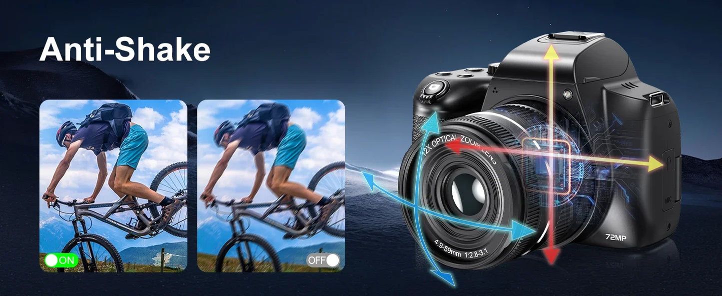 72MP Digital Camera 180° Flip Screen 3 lnch SLR DSLR 4K Camera for Photography 12X Optical Zoom Autofocus Anti-Shake Camera