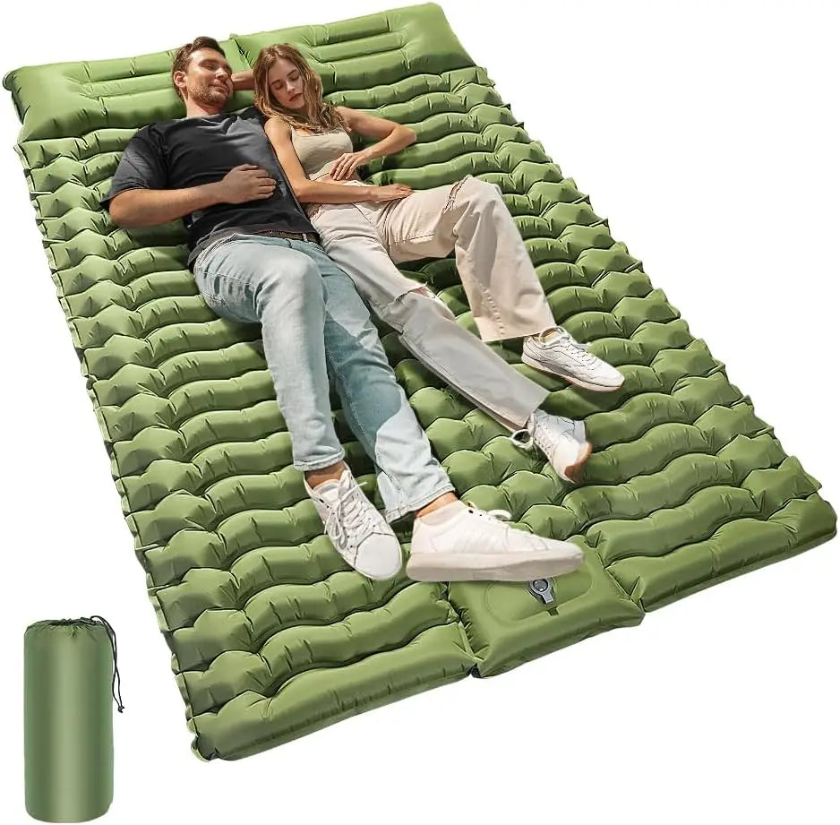 Double Size Inflatable Mattress Air Bed Sleeping Pad With Built In Pillow Electric Pump For Camping Home Travel