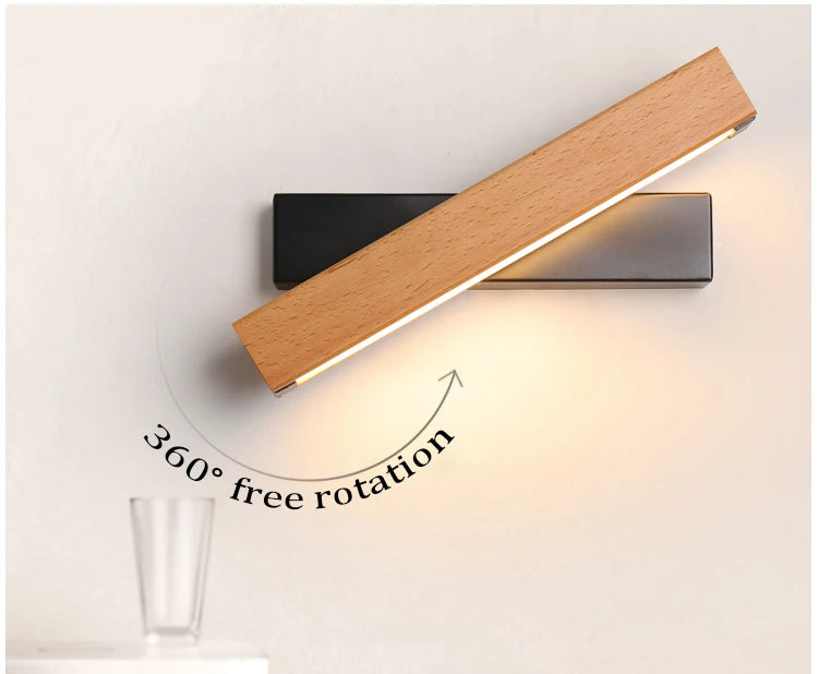 New Rotatable Wall Lamp Nordic Solid Wood LED Wall Light Simple Bedside Study Reading Adjustable Lighting Home Decor Lamps