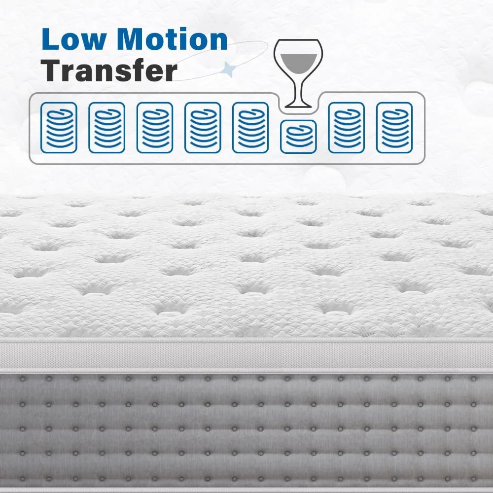 Extra Large Hybrid Mattress 14 "- Memory foam and Pocket Springs Luxury Mattress - Plush Sports Isolation Mattress - Glass Free