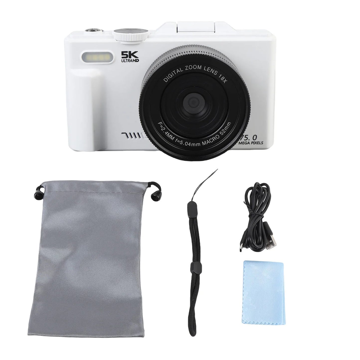 Camera with Flash 18XAF Autofocus Compact High Definition 5K Digital Camera Portable 3 Inch Screen for Video
