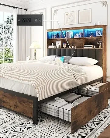 Queen Headboard,Linen Upholstered Bed Frame With Wood Slats Support,No Box Spring Needed,Heavy Duty Feet,Easy Ass