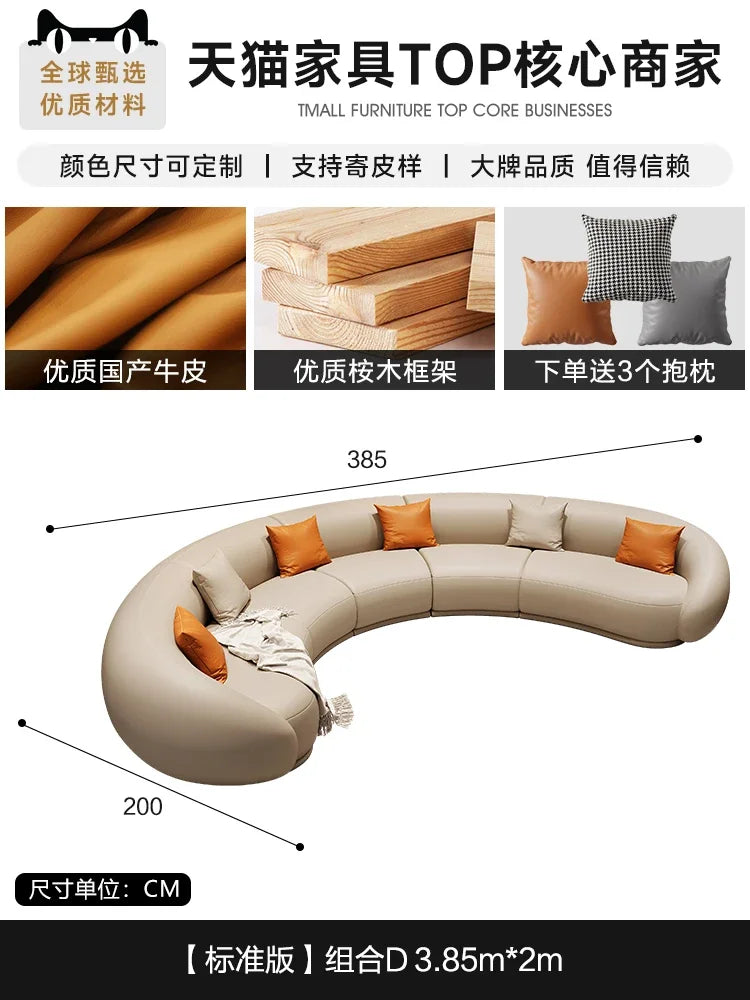 Curved Luxury Couches Unique Vintage Comfortable Italian Modern Puffs Sofa Leather Solid Wood Divano Letto Living Room Furniture