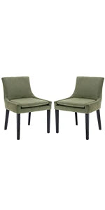 Upholstered Parsons Dining Chairs Set of 4, Fabric Dining Room Kitchen Side Chair with Nailhead Trim and Wood Legs - Beige