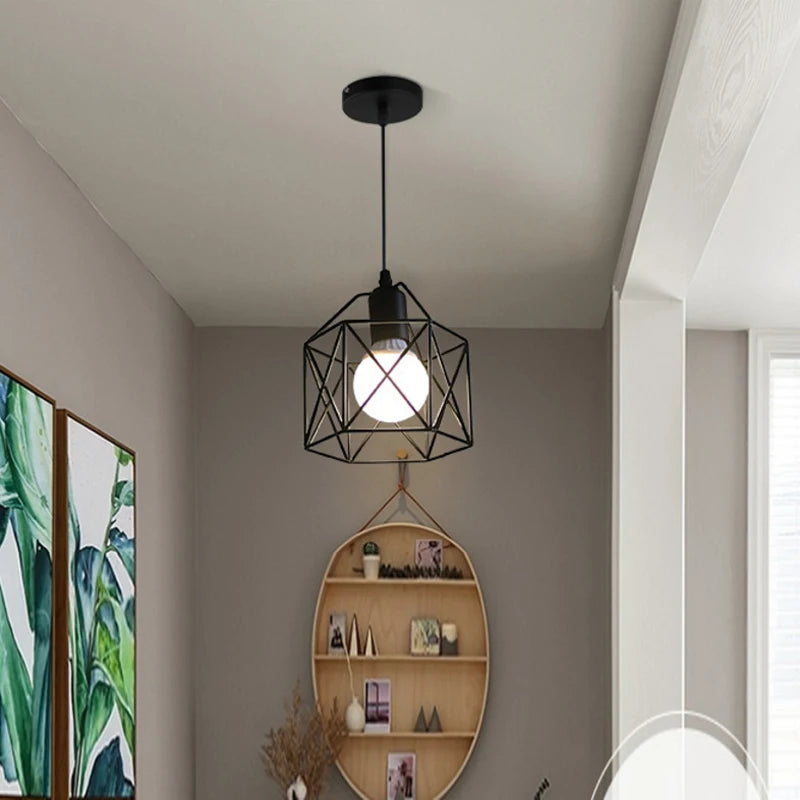 Industrial Pendant Light Adjustable Hanging Lamp for Ceiling Light Fixture Metal Cage Chandelier Lighting for Island Dining Room