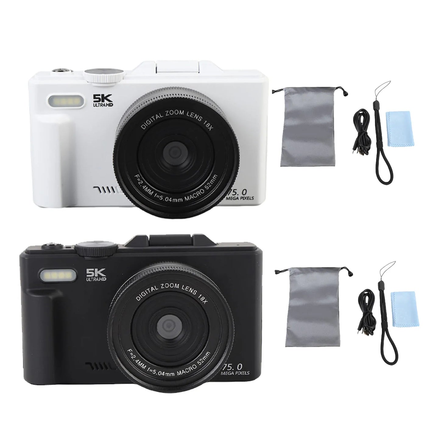 Camera with Flash 18XAF Autofocus Compact High Definition 5K Digital Camera Portable 3 Inch Screen for Video