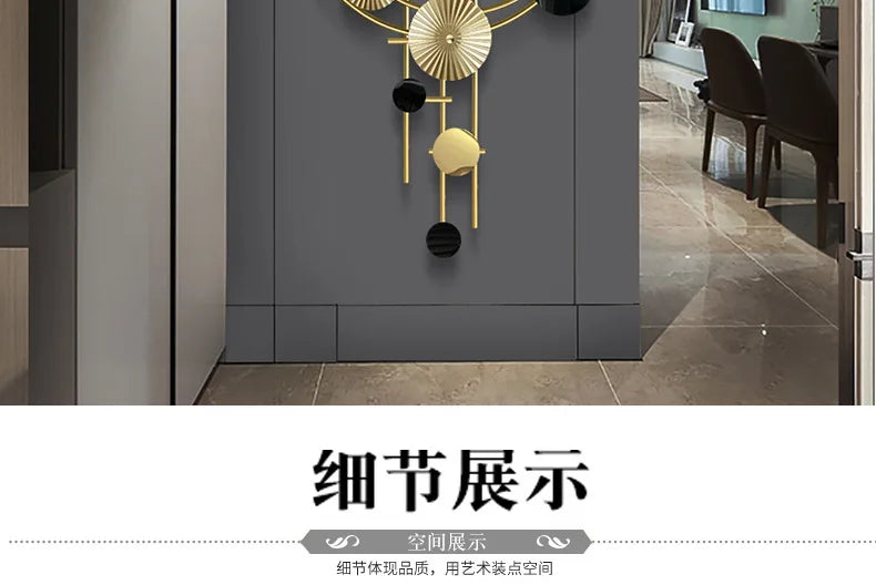Large Wall Clock Gold Nordic Living Room Art Lotus Leaf Hanging Watch Circular Geometry Pointer Mute Wall Clock Home Decoration