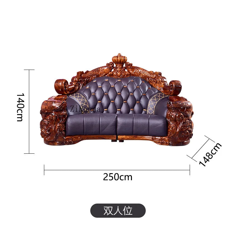 Ebony sofa leather combination, living room villa luxury solid wood furniture